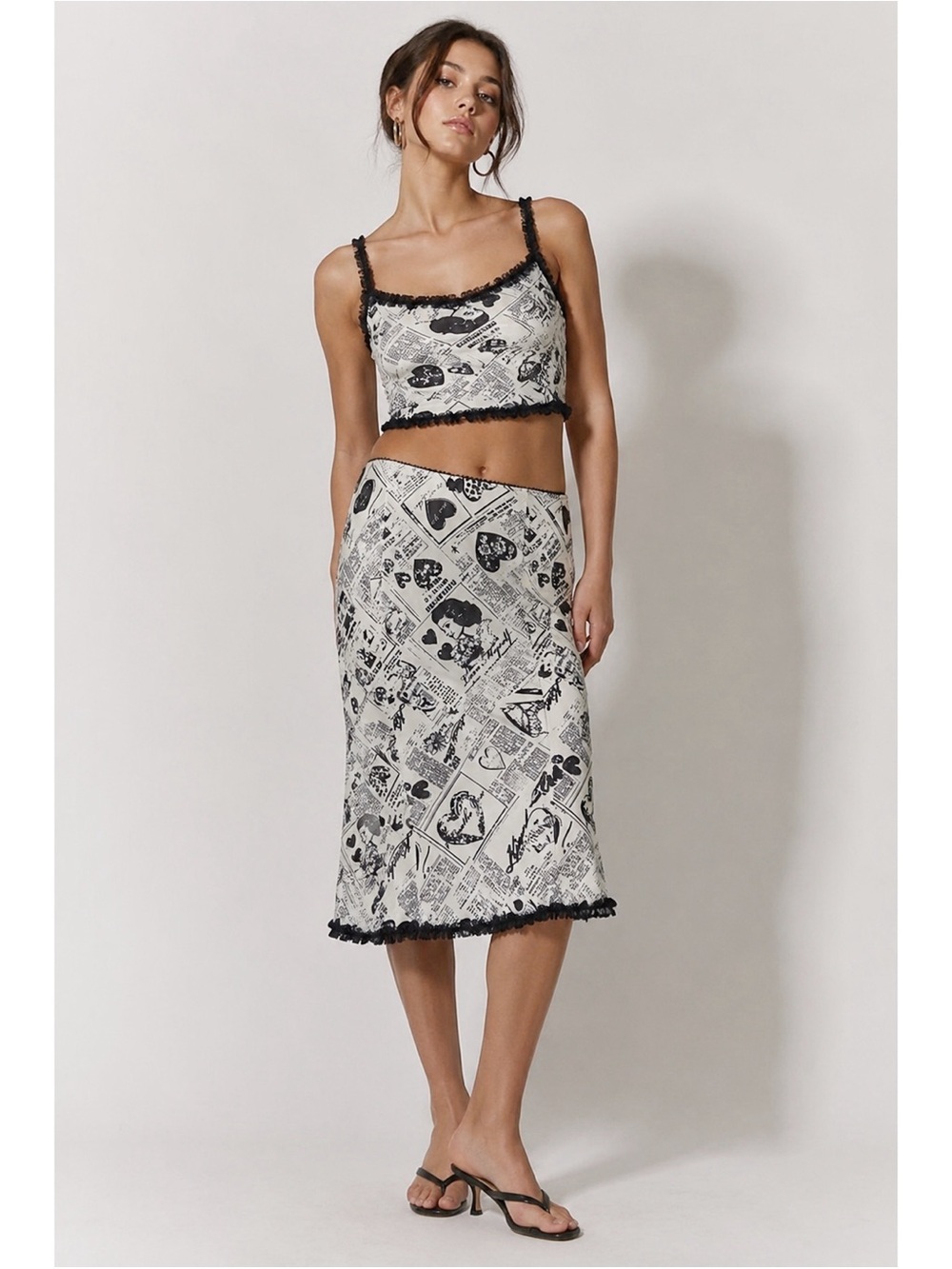 Y2K 90s Urban Outfitters Woman Retro Print Mesh Ruffle Midi Skirt MEDIUM Dainty